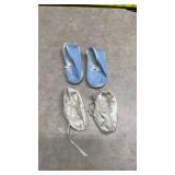 Baby Booties Set - Blue Lace = Size 1 and White Satin = Size 0