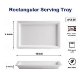 M&B GWPP 4-Pack Unbreakable 10x6.3 Inch Melamine Plates - White Rectangular Serving Tray for Camping, BBQ, Party & Daily Use, Dishwasher Safe BPA-Free Durable Serving Platters (White)