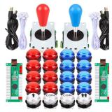 EG STARTS 2 Player Arcade Games DIY Kit Parts 2 Ellipse Oval Joystick Handles + 20 LED lit Arcade Buttons (Red & Blue Kit)