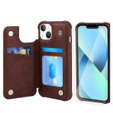 VANAVAGY Wallet Case Compatible for iPhone 13 for Women Men, PU Leather Flip Phone Case Cover Fits Magnetic Car Mount with RFID Blocking Credit Card Holder,Brown