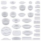 Skylety 33 Pieces 1:12 Dollhouse Miniature Decoration Accessory Dollhouse Miniature Kitchen Tableware Plastic Mini Plate Dishes Cups Bowl Set Micro Decoration for Dolls House Accessory Pretend Play