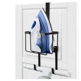 ORLESS Over The Door/Wall Mount Ironing Board Hanger, Laundry Room Iron and Ironing Caddy Board Storage Holder, Black