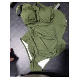 Olive Green Ruched One-Piece Swimsuit L