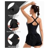 Wenlia Womens Workout Athletic Romper Padded Bras One Piece Workout Outfits Exercise Jumpsuit Gym Exercise Running Onesie, Black M