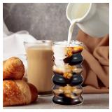 Tessco for you 4 Pcs Creative Glass Cups Vintage Drinking Glasses Ribbed Glassware Aesthetic Cup Entertainment Dinnerware Glassware with Straws Set for Kitchen Coffee Beverage(16 oz,Clear)