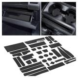 SENSHINE for Ford F150 Accessories 2021 2022 2023 2024 2025 Non-Slip Anti Dust Cup Holder Insert Center Console Liner Trim Door Packet Mats Custom Interior 40-pc Set (Bucket SuperCrew)(Black Trim)