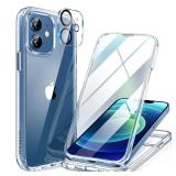 Miracase Glass Case for iPhone 12/12 Pro 6.1 inch, Upgraded Full-Body Rugged Phone Bumper Case Cover with Built-in 9H Tempered Glass Screen Protector and Camera Protector, Clear