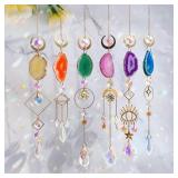 Sun Catcher, 6 pcs Sun Catchers with Crystals Prism Agate Slices Bulk Outdoor Garden Indoor Hanging Decor for Home Car Window Christmas Party Wedding Gift