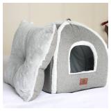 Cat Beds for Indoor Cats-Cat Bed Cave House Tent for Kittens and Small Pets with Washable Cushioned,Soft and Warm Indoor House, Grey, 15 inches