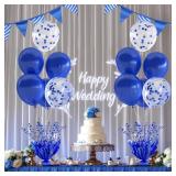 6 Set Royal Blue Table Balloons Foil Spray Centerpiece with Royal Blue and Confetti Balloons Stand Kit for Birthday Party Girls Baby Shower Wedding Bridal Shower Prom Graduation Table Decorations