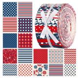 Ganeen 100 Pcs Patriotic Quilting Fabric Roll 2.56 Inch Retro 4th of July Fabric Squares Jelly Patchwork Precut Strips Bundles for Memorial Day Holiday Materials Craft DIY Sewing Cloths