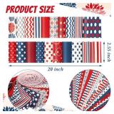 Ganeen 100 Pcs Patriotic Quilting Fabric Roll 2.56 Inch Retro 4th of July Fabric Squares Jelly Patchwork Precut Strips Bundles for Memorial Day Holiday Materials Craft DIY Sewing Cloths