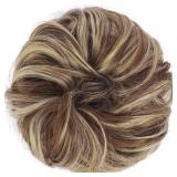 FESHFEN Messy Bun Hair Pieces - Large Wavy Curly Elastic Hair Bun Scrunchies Ponytail Extensions Synthetic Chignon Hairpieces for Women, Copper Brown & Beige Blonde 1.94oz