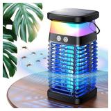 Bug Zapper Outdoor Indoor Mosquito Zapper Solar Fly Zapper Rechargeable Electric Mosquito Killer IP68 Waterproof Insect Fly Trap Plug in with RGB Light & Reading Lamp for Patio Camping Home Backyard
