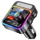 Nulaxy 54W Bluetooth 5.3 Car Adapter Charger 4-Port Fast Charging [PD36W & QC3.0 18W], Wireless Radio FM Transmitter with Deep Bass Player, 5 Colors LED Backlit, Hands-Free Calling, Support USB Drive