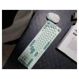 Wireless Keyboard and Mouse,Retro Typewrite Keyboard and Mouse Combo with Round Keypads,2.4G Cute Full Size Keyboard and Mouse Wireless, Home Office Keyboard for Computer Laptop Windows, Mint Green