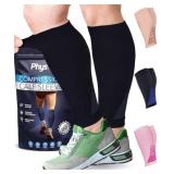 Calf Compression Sleeves for Men and Women - (1 Pair) Footless Compression Socks Support for Varicose Veins, Nursing, Pregnancy, Running - PhysFlex Leg Sleeve Brace for Shin Splints, Pain Relief and R