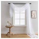 AZRMT Window Scarf Bed Canopy Curtains Wedding Arch Draping Fabric 144 Inches Long (12Ft), Curtain Scarf Valances for Windows Living Room Bedroom Party, White Sheer Fabric for Draping 1 Panel 37Wx144L