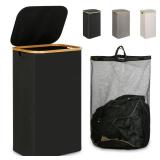 iEGrow Laundry Hamper with Lid, 110L Large Laundry Hamper with Handle and Lid, Collapsible Clothes Basket Organizer with Removable Inner Bag for Clothes Toys Towels - Black