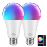 Brightever Smart A19 LED Light Bulbs, 60W Equivalent 800LM Color Changing E26 9W Bluetooth Light Bulbs with Remote Control, 16 Million DIY Colors RGBWW, Music Sync, 2-Pack