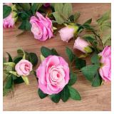 Teldrassil 4Pcs(26 FT) Artificial Rose Vine Fake Flower Garland Fake Silk Rose Hanging Vine for Wedding Party Background Arch Garden Background Decoration (Purplish Red)