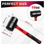 LOZAGU 16oz Rubber Mallet Hammer, Fiberglass Handle, Rubber Mallet for Flooring, Tent Stakes, Woodworking, Camping, Soft Blow Tasks without Damage