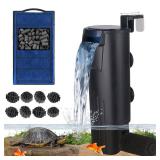 Turtle Tank Filter Aquarium Internal Filter for 3 to 20 Gallon Fish Tank, Bio-filtration Low Water Level Small Power Canister Filter, Frog Shrimp Newt Betta Water Clean, Hang On Back Waterfall Quiet