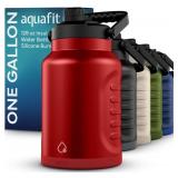 AQUAFIT 1 Gallon Insulated Water Bottle (Cold for 48 Hrs) - BPA Free & Leak Proof - 128oz Stainless Steel Jug - Big Water Bottle with Handle for Gym, Hiking, Camping & Travel (Hydrant Red)