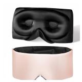 USlixury Silk Sleep Mask, 3D Contoured Eye Mask for Lash Extensions, Blackout Sleep Masks for Women with Nose Wing, 100% Mulberry Silk Eye Mask for Sleeping, Face-Hugging Non-Slip, 27.5x4.5