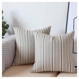 NAVIBULE Gray Pillow Covers Farmhouse Linen Throw Pillow Covers Striped Outdoor Decorative Square Throw Pillows for Couch Sofa Bed 16 x16 in Pack of 2 Gray and Cream
