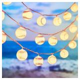 Yayfazy Baseball Decor String Lights, Battery Operated 9.9ft 20LED 8 Mode Sports Room Decor Lights for Boys Bedroom or Sports Theme Party, Christmas Gift for Son, Grandson, Baseball Lover