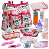14 Pack Baby Doll Accessories, Baby Doll Feeding and Caring Set Includes Diaper Bag, Doll Diapers, Magic Bottle, Changing Mat for Girl Toddler Kid, Babies Pretend Play Set for Birthday Gift Christmas