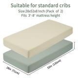GUNTAIL Baby Crib Sheets for Boys Girls, 2 Pack Fitted Crib Sheet for Standard Crib and Toddler Mattress, Soft Microfiber Baby Sheet 52x28x8in (Brown & Green)