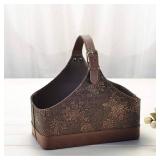 Leather Storage Basket,MDF Structure Wine Flowers Fruits Magazine Holder Rack/Bins,with Top Handle for Holiday Presents Gifts Display (Small, Vintage)