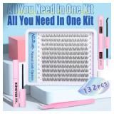 Natural Lash Clusters Kit DIY Lash Extension Kit Wispy Eyelash Extension Kit C-curly Individual Lashes Kit 9-12MM Short Eyelash Clusters with Lash Remover by Newcally