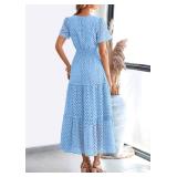 PRETTYGARDEN Womens 2025 Summer Maxi Dress Short Sleeve V Neck Hollow Out Eyelet A Line Long Flowy Beach Vacation Dresses (Light Blue,XX-Large)
