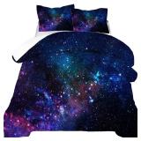 kxry Blue Purple 3D Galaxy Comforter Set King Size Outer Space Starry Sky Universe Bedding Sets for Girls Teens Kids 1 Comforter + 2 Pillow Cases
