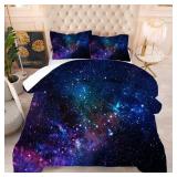 kxry Blue Purple 3D Galaxy Comforter Set King Size Outer Space Starry Sky Universe Bedding Sets for Girls Teens Kids 1 Comforter + 2 Pillow Cases