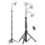 Nineigh Phone Tripod, 85 Tripod for Cell Phone iPhone with Gooseneck, Aluminum Tripods Stand for Video Recording Photo Vlog, Travel Cellphone Tripod with Remote Compatible with iPhone Android