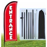 Buryeah Entrance Feather Flag 11 x 7.9 ft Entrance Swooper Flag with Pole Kit and Ground Spike for Business Advertising Banner Sign for Outside(Red)