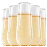 FOCUSLINE 9 Oz Clear Plastic Champagne Flutes, Stemless Plastic Champagne Glasses Clear, Heavy Duty Toasting Glasses, Shatterproof and Disposable Cups Perfect For Any Party