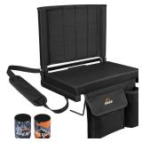 APEXUP Stadium Seats with Back Support, Portable Bleacher Seat with Large Pocket and Cup Holder, Wide Stadium Chair for Sports Events and Concerts (Black)