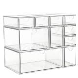 Acrylic Makeup Organizer, 10 Drawers Clear Storage Organizer Desktop Stackable Storage Drawers, Plastic Organizer Bins for Makeup, Stationery, Cosmetics, Vanity, Bathroom,Cabinet,Pantry Office Desk 8p