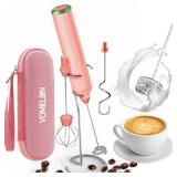 Milk Frother Handheld with 3 Stainless Steel Whisks, Rechargeable Electric Drink Mixer with Stand & Travel Case, Milk Foamer for Coffee, Latte, Cappuccino, Hot Chocolate, Egg,Jam Supplement-Pink