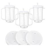 Sliner 3 Pcs Adult Sippy Cups for Elderly 12 oz Straw Sippy Cups with 2 Handles No Spill for Adults Spill Proof Dysphagia Cup for Disabled Patients (White)