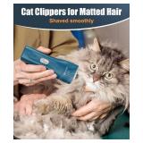 oneisall Pet Clipper for Cat Matted Hair, Pet Shaver for Cats Quiet Pet Clippers Waterproof Cordless Cat Clippers for Matted Hair Long Hair with Storage Bag (Green)