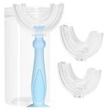 TUSIWIT U Shaped Toothbrush Kids,Children Tooth Brush with Replaceable Soft Food Grade Silicone Heads 3 PCS, Whole Mouth Teeth Cleaning for Age 6-12 Years Blue