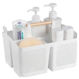 rejomiik Portable Shower Caddy Basket Plastic Cleaning Caddy Organizer Storage Tote with Handle for Bathroom, College, Dorm Room Essentials, White