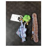 EXPAWLORER Puppy Collar and Leash Set - Embroidery Pawprints Plaid Dog Collar with Bow Tie and Bandana, Cute Collar and Leash for Dogs and Cats, Blue XS