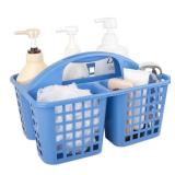 JiatuA Portable Shower Caddy Basket with Compartments Cleaning Supplies Organizer with Handle Plastic Storage Divided Tool Bin for Bathroom, Bedroom, Kitchen, College Dorm, Garden, Under Sink, Blue